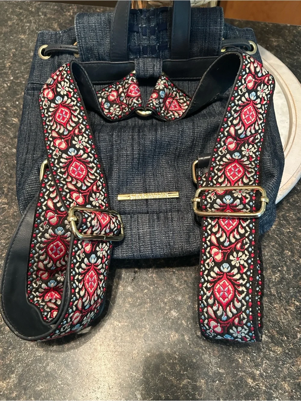 Steve Madden Denim-Backpack with Embroidered Strap
